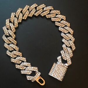 Iced Out Silver Cuban Link Bracelet 18” Men Women Fashion Jewelry